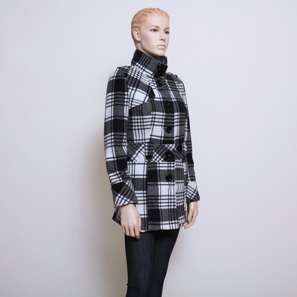 Poetry Clothing‎ Single Breasted Plaid Coat Black White Women S